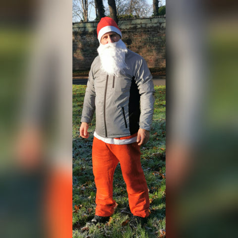 Father Christmas wearing the BTR Be Totally Reflective Jacket ready fir the Santa run