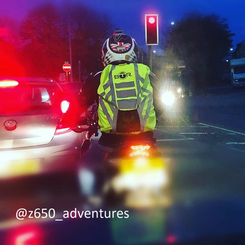 Waterproof and high visibility and reflective rucksack cover on a motorbike - customer image 