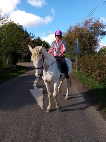BTR pink reflective high vis jacket worn by lady riding a horse