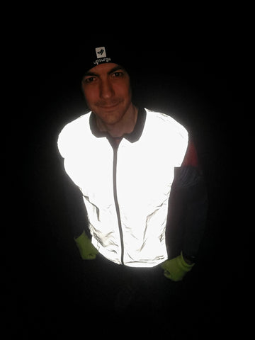 from instagram our customer running_stu wearing out 2 pocket Be Totally Reflective gilet from BTR