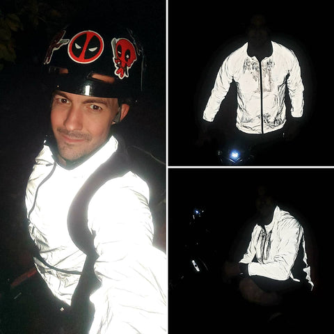 BTR Sports Be Totally Reflective Jacket shown worn by a customer, bright reflect jacket