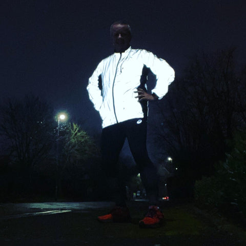 @stevepalmer_fitness customer image wearing BTR Be Totally Reflective Silver Jacket
