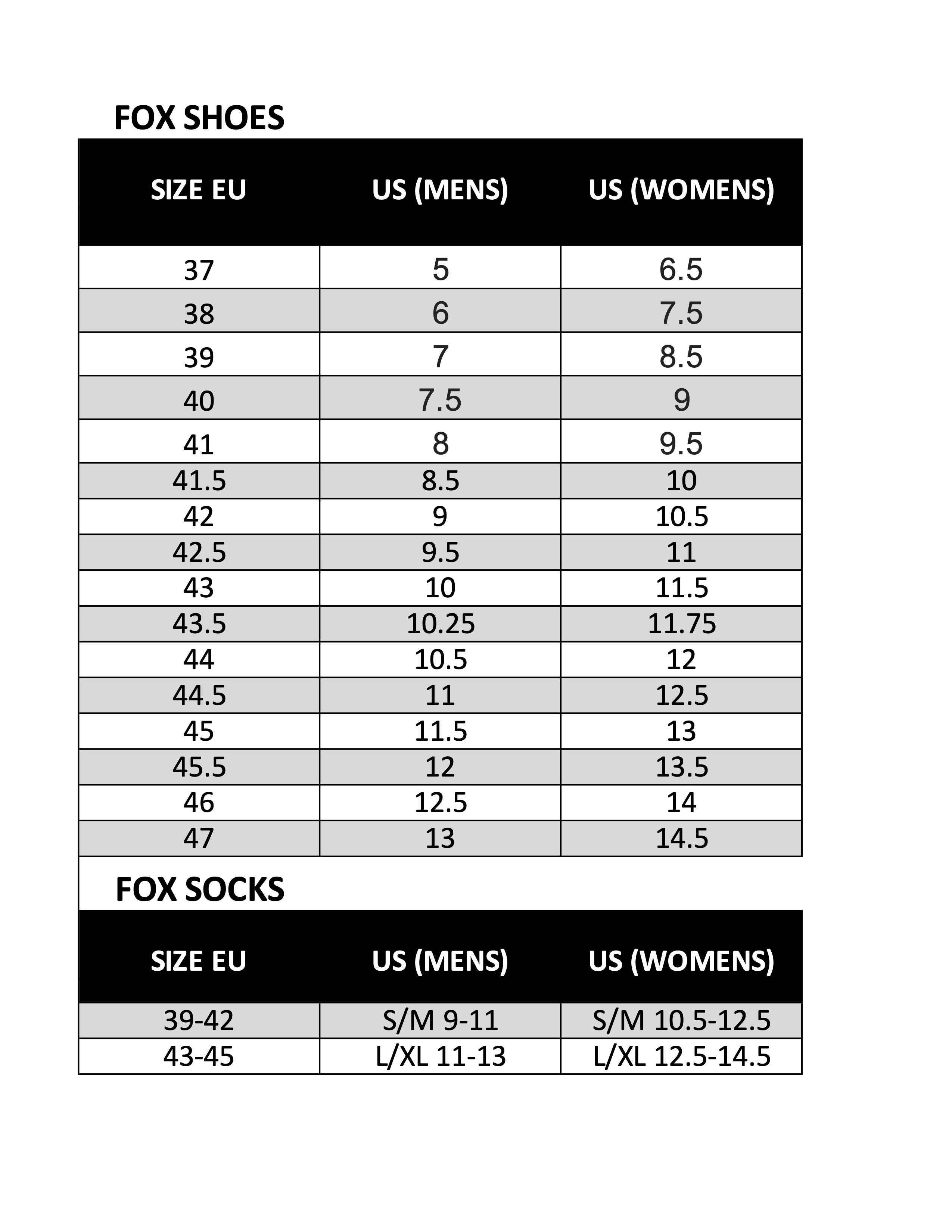 Sizing Guide - please contact Ride guides for assistance