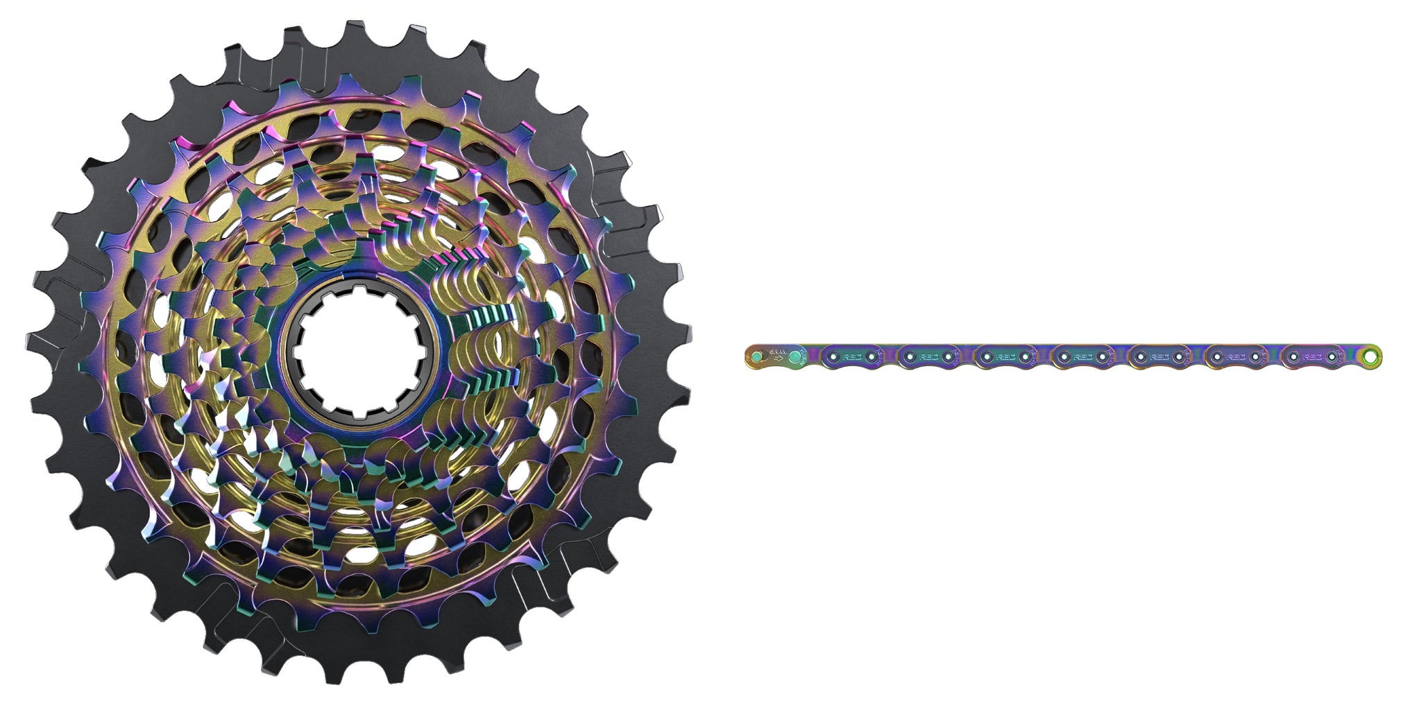 SRAM Red AXS Rainbow cassette and flattop chain