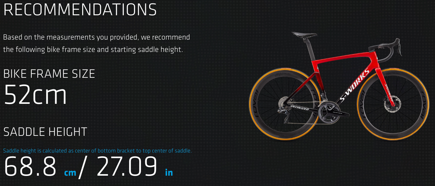 Specialized Retul bike size calculator