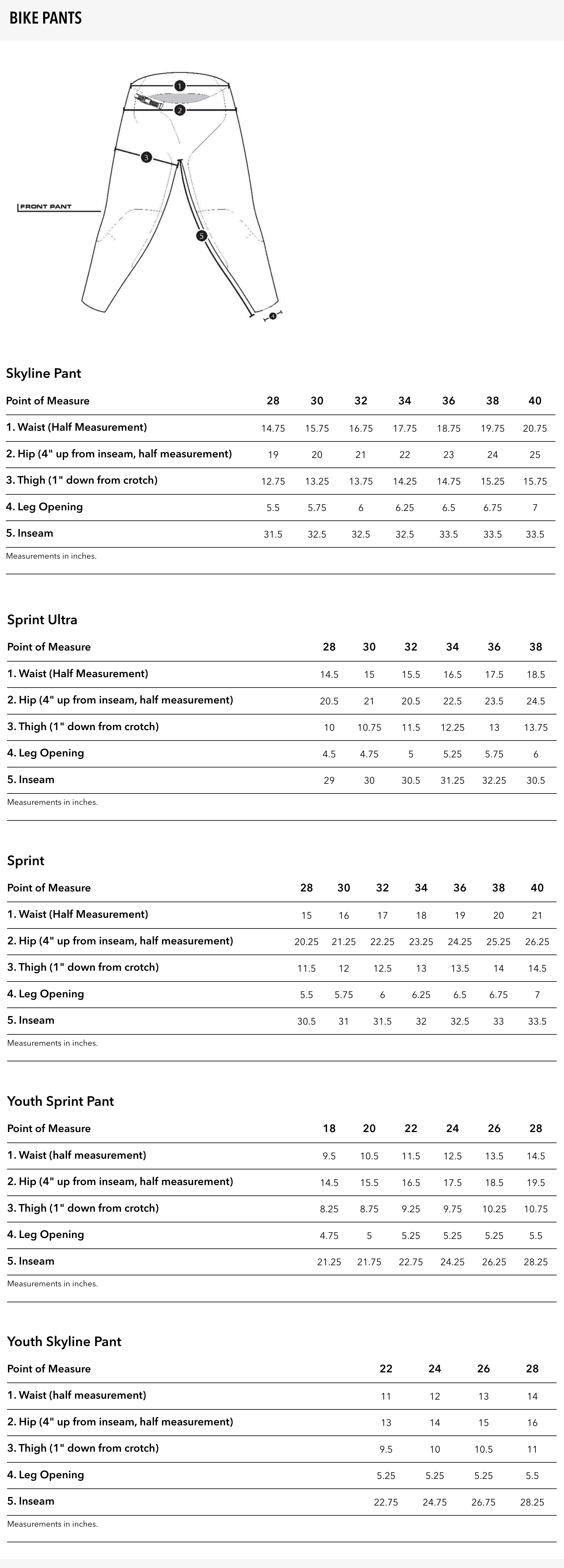 Sizing Guide - please contact Ride guides for assistance