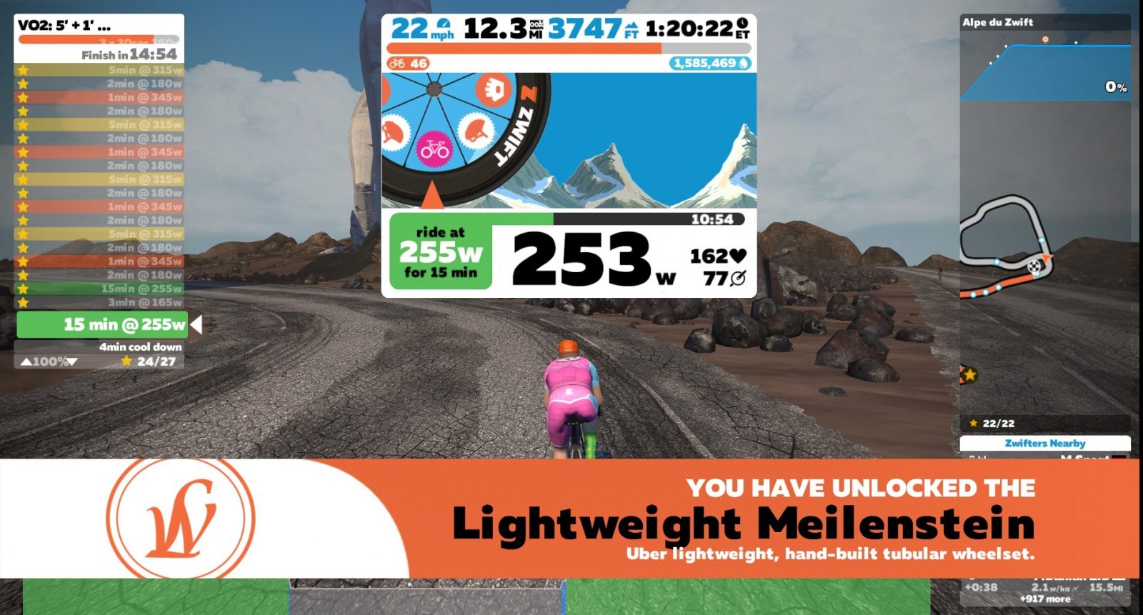 Zwift Alpe du Zwift Lightweight Meilenstein wheel unlock