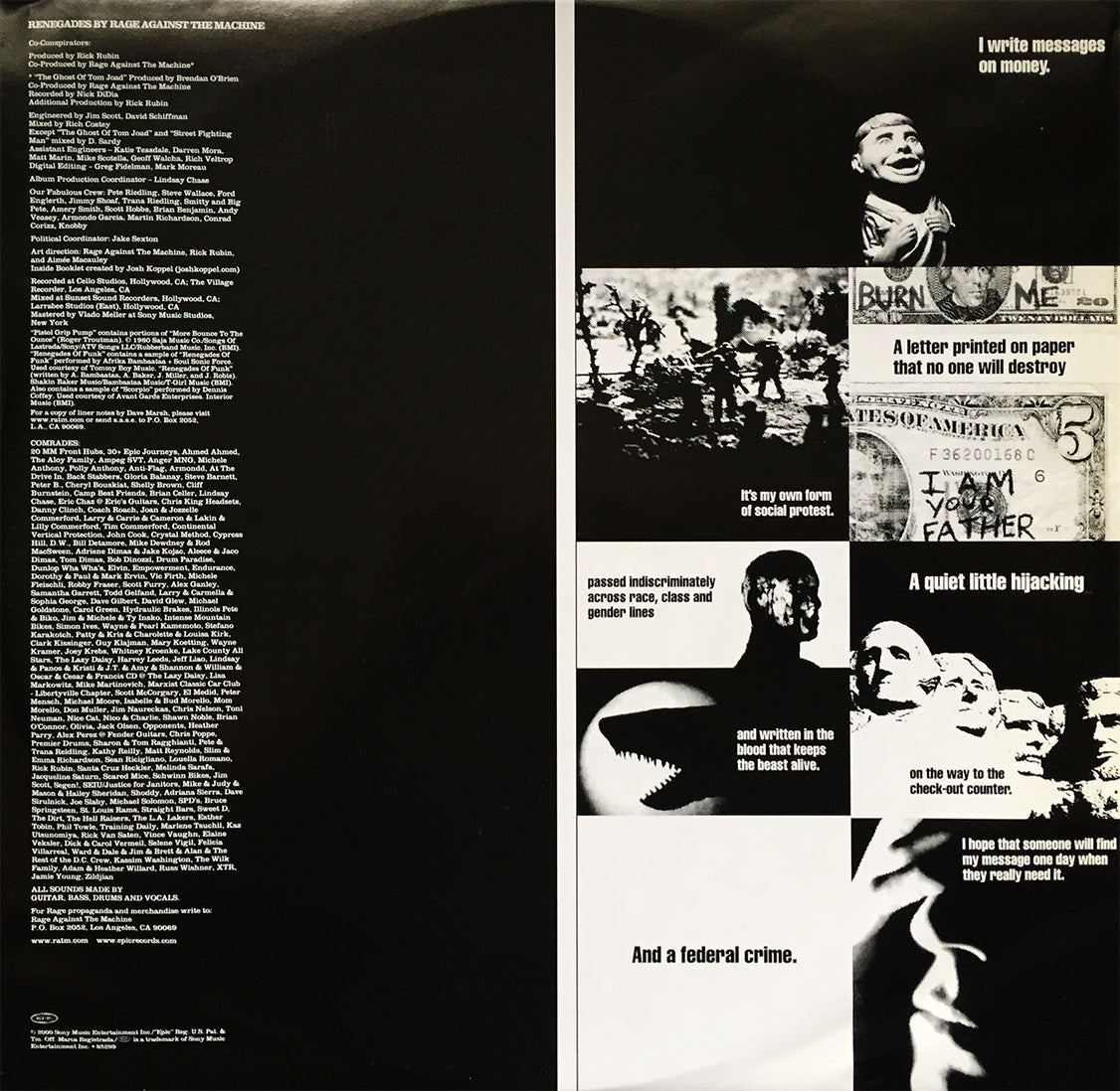 Rage against the machine renegades liner notes mountian bike parts