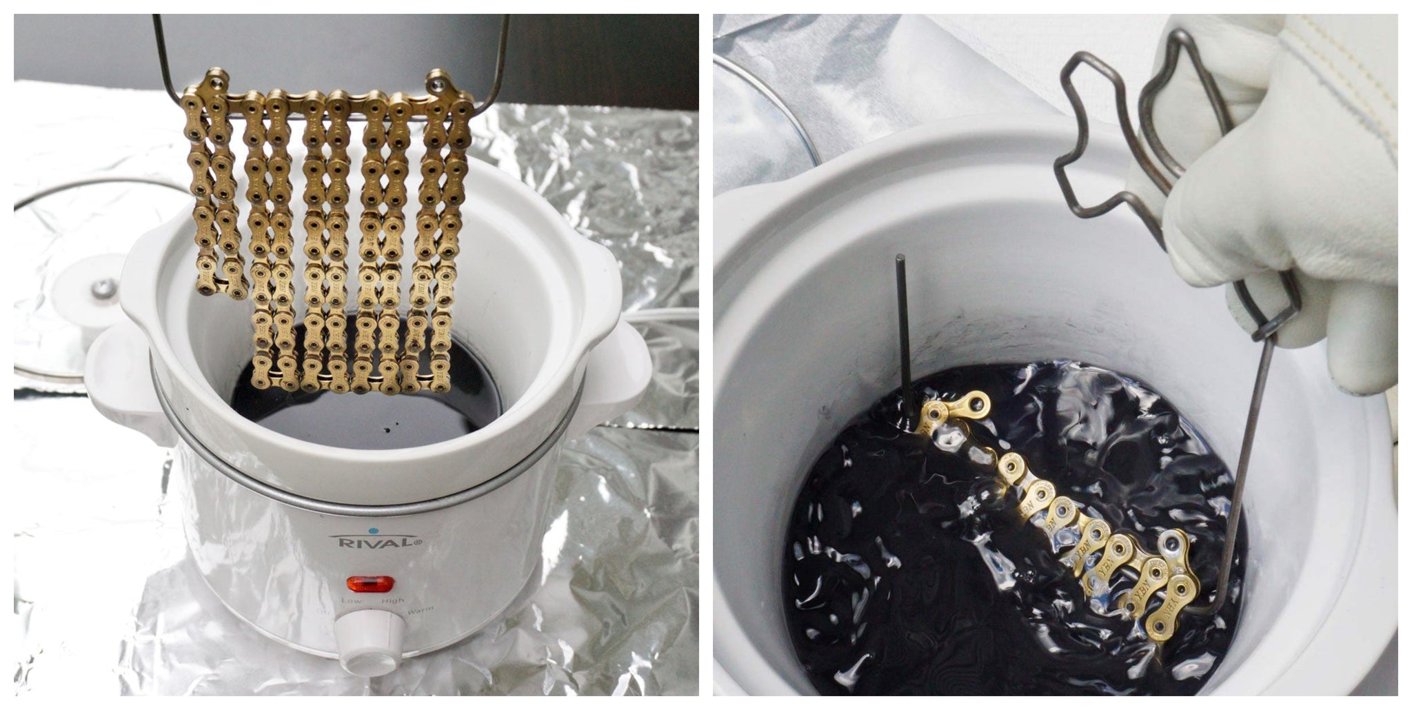 Molten speed wax chain waxing in slow cooker