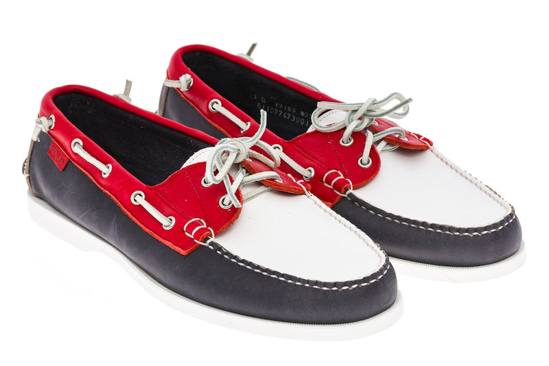 blue and white boat shoes