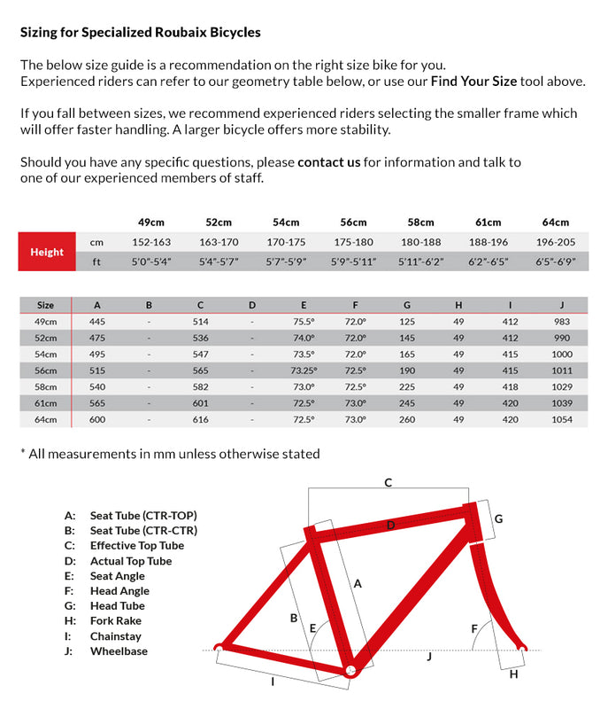 specialized roubaix frame size guide