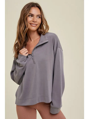 Scuba Half-Zip Pullover with Side Slits - Closet Collections Montana
