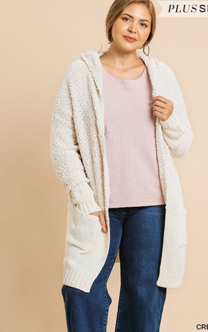 Curvy Style Long Sleeve Soft Fuzzy Knit Open Front Cardigan