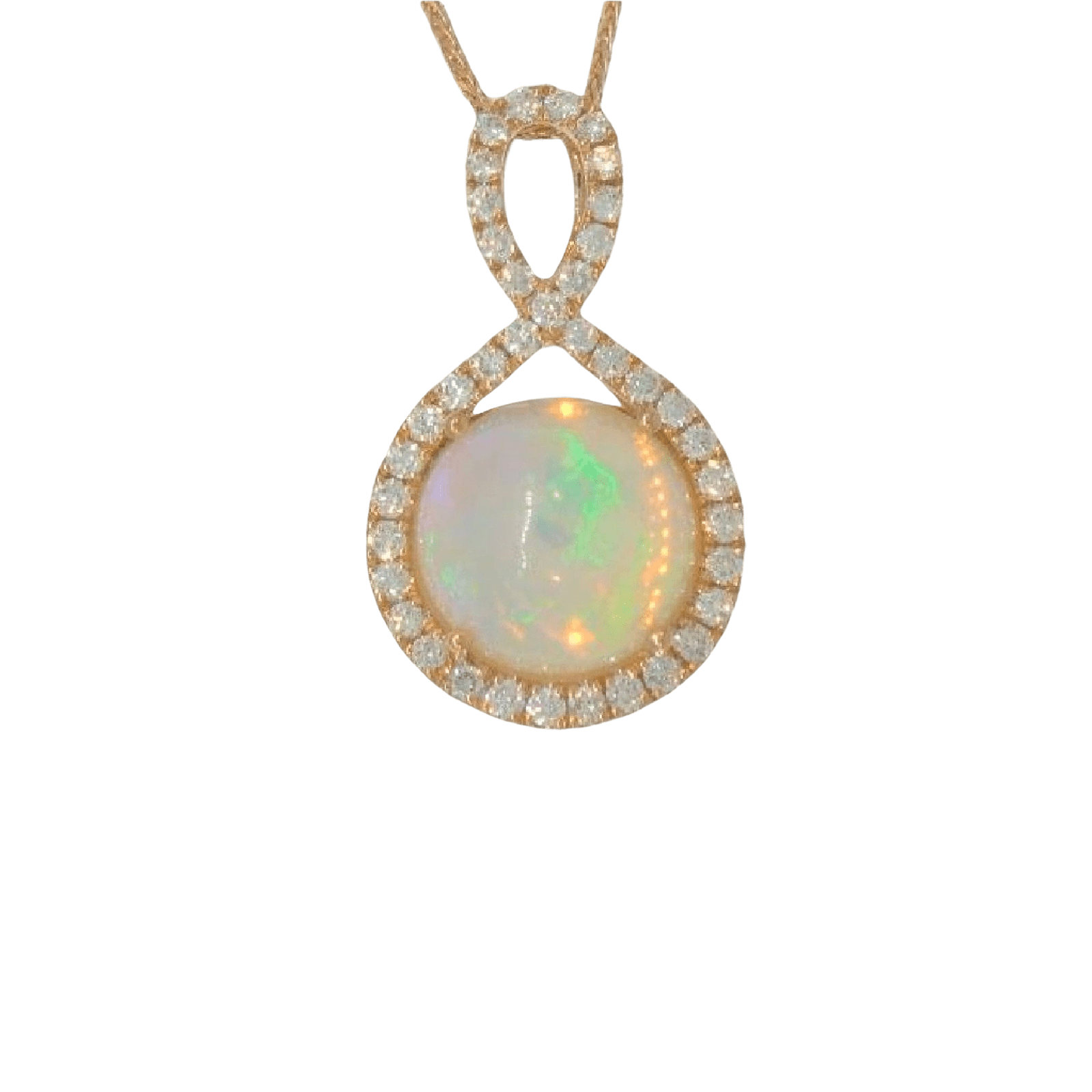 Ethiopian Opal & Diamond Twisted Halo Pendant