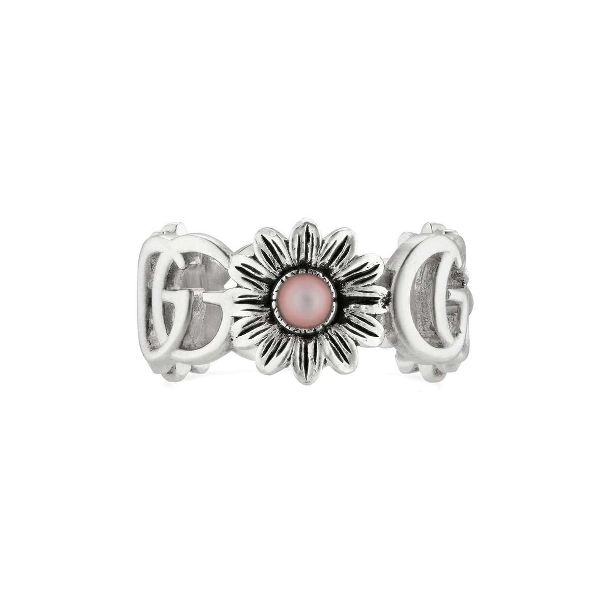 Pink Mother of Pearl Double G Flower Ring — Diamond Cellar