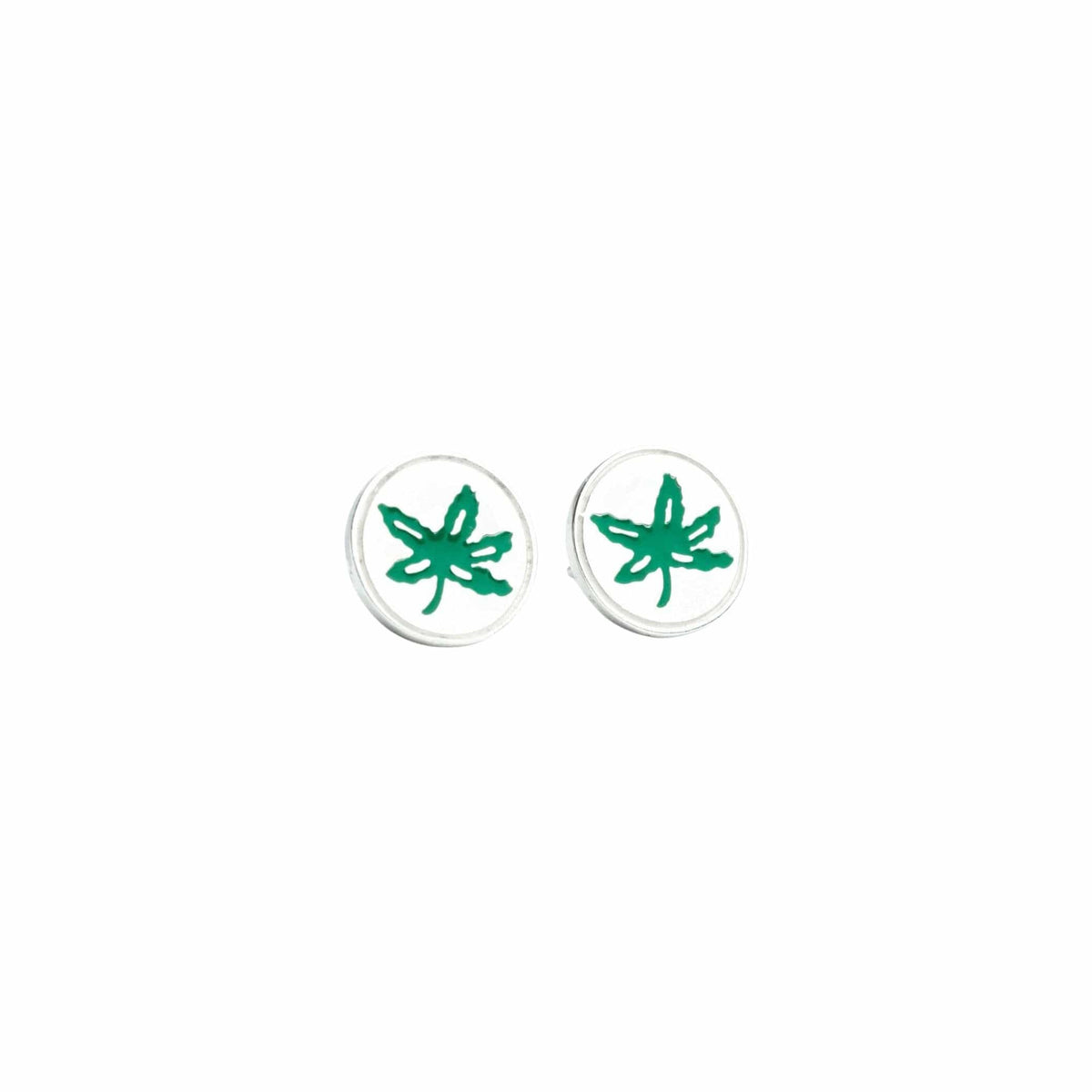 Osu Green Enamel Buckeye Leaf Earrings — Diamond Cellar