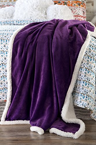 Solid Purple Sherpa Throw Blanket North End Decor