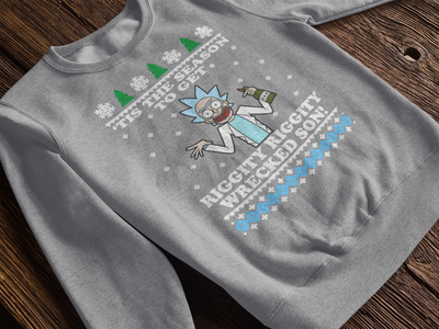 Rick and Morty - Let's Get Riggity Wrecked Son Ugly Christmas Sweatshirt