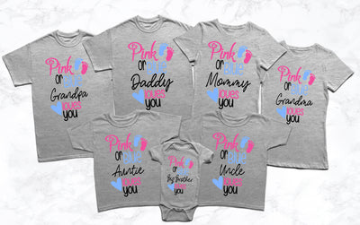 Gender Reveal Shirts | Family Pink or Blue Gender Reveal Shirts | Pink or Blue, Boy or Girl We Love You