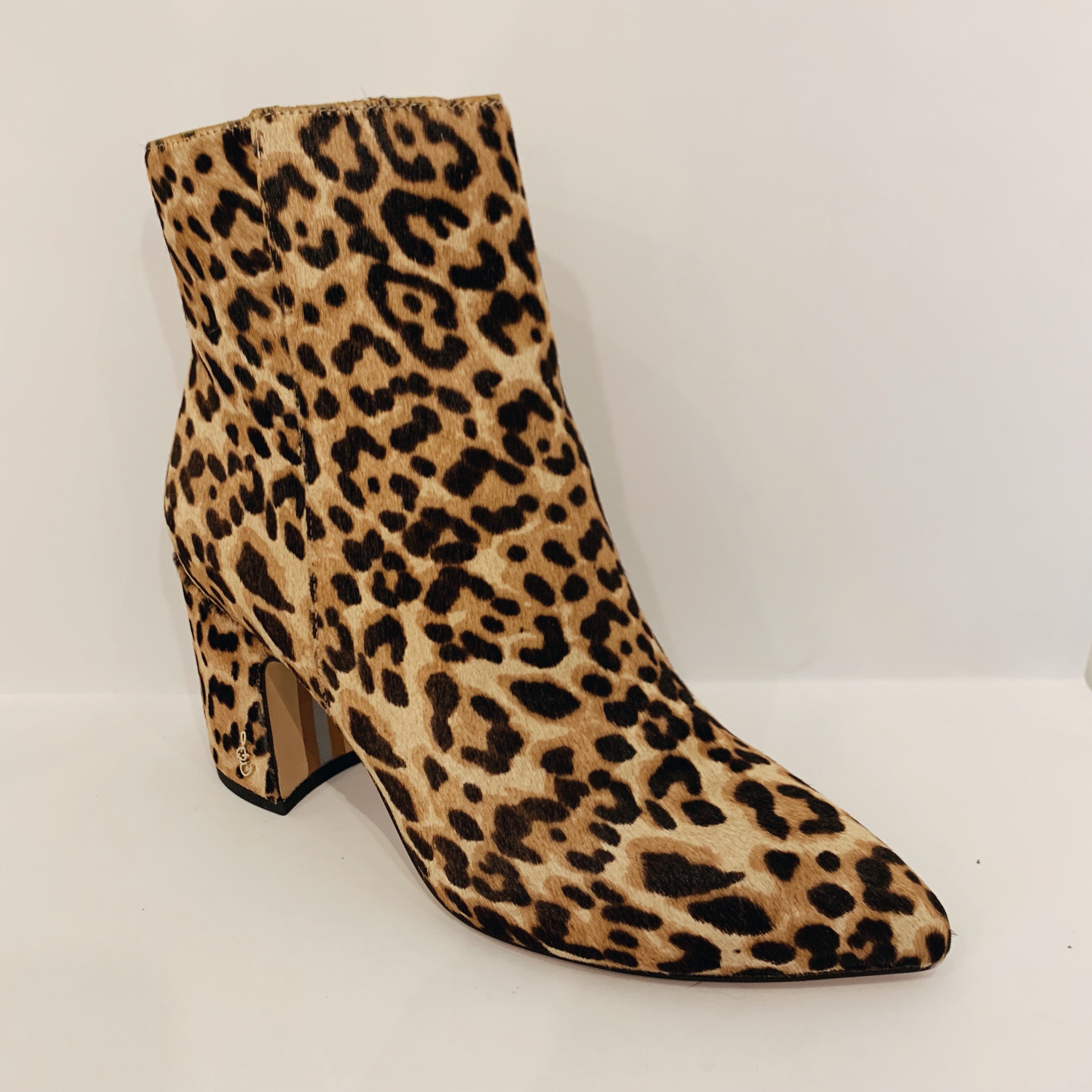 leopard block heel booties