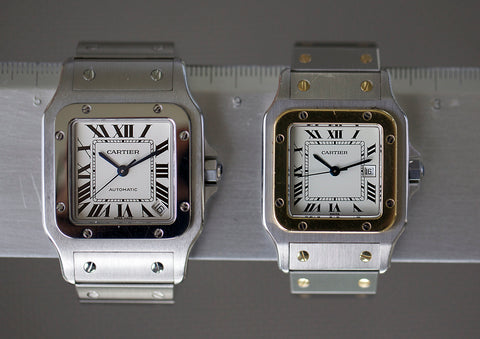 Cartier Galbee XL (2005-2014) vs older, rectangular Santos (1978-2004)