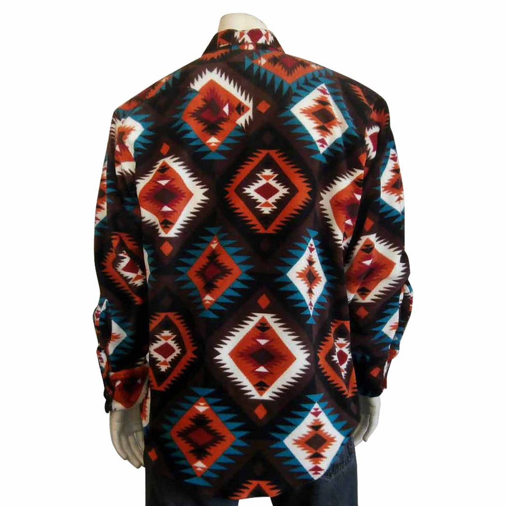 Rockmount Men's Brown & Orange Native Pattern Fleece Western Shirt
