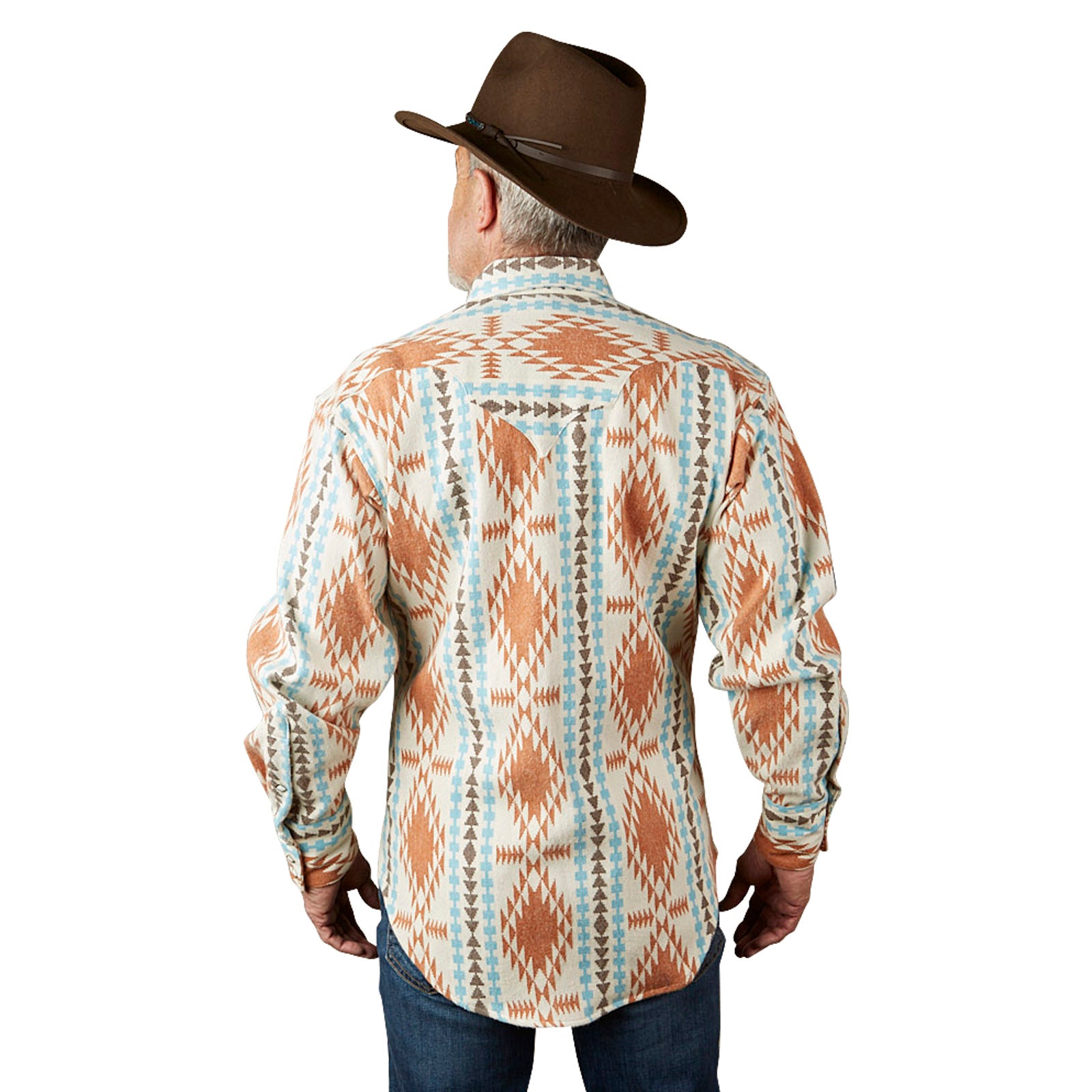 Rockmount Native Print Premium Flannel Western Shirt in Ivory