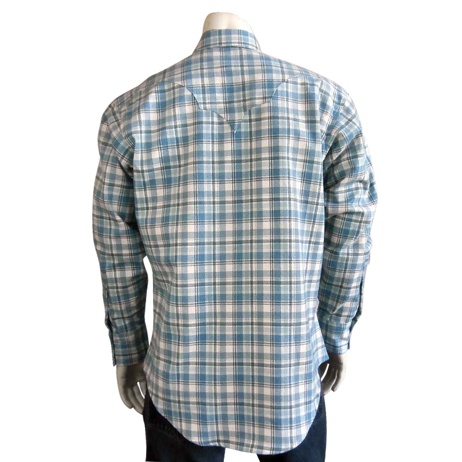 Rockmount Men's Plush Flannel Plaid Dusty Blue Western Shirt