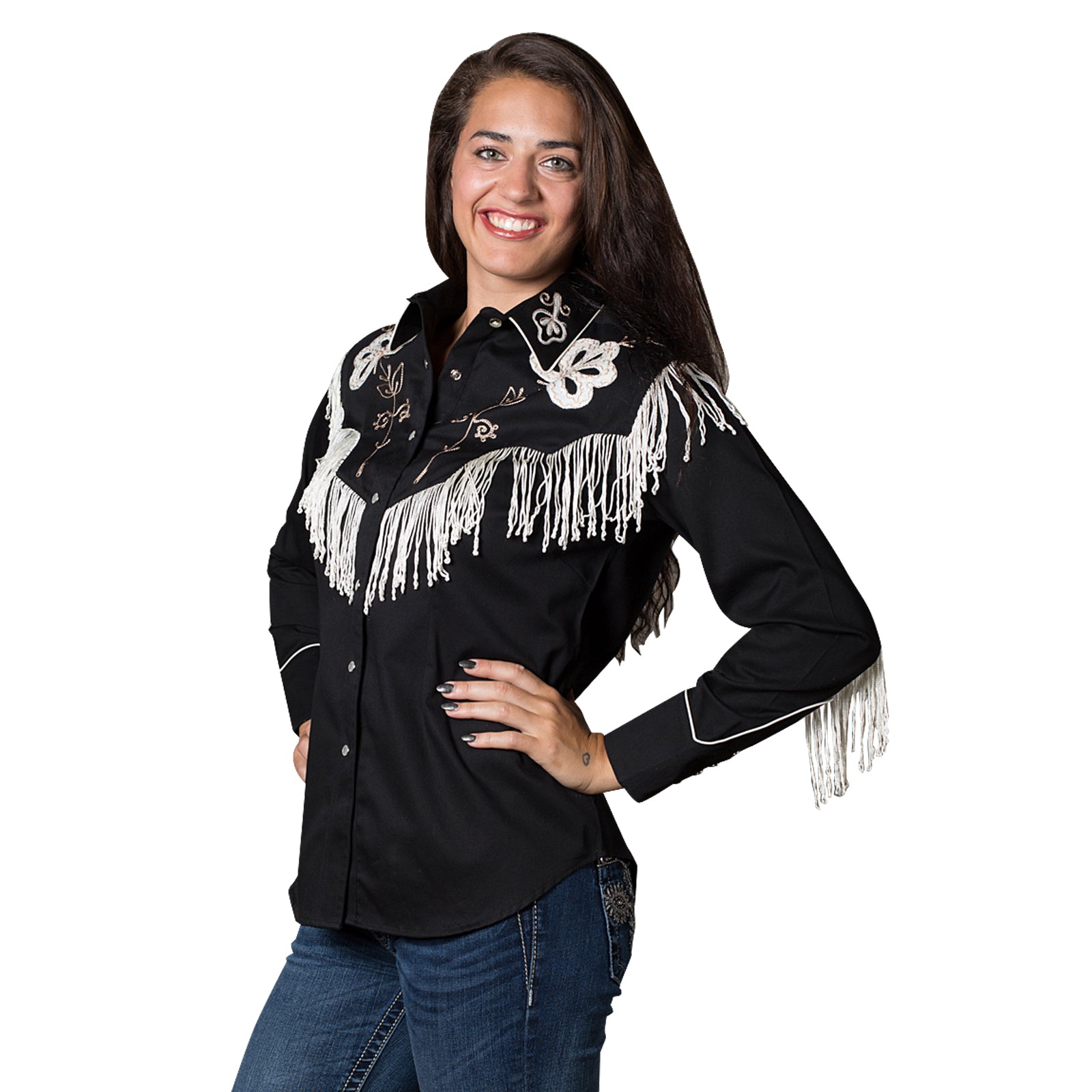 Rockmount Women's Black Fringe Embroidered Western Shirt