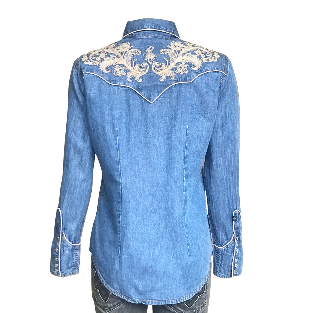 Rockmount Women’s Denim Shirt with Floral Embroidery