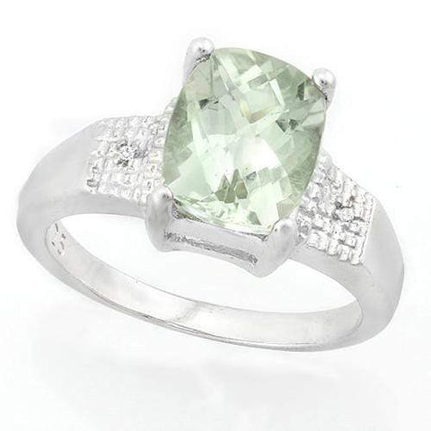 Beauteous 2 12 Carat Green Amethyst Diamond 925 Sterling Silver Ring