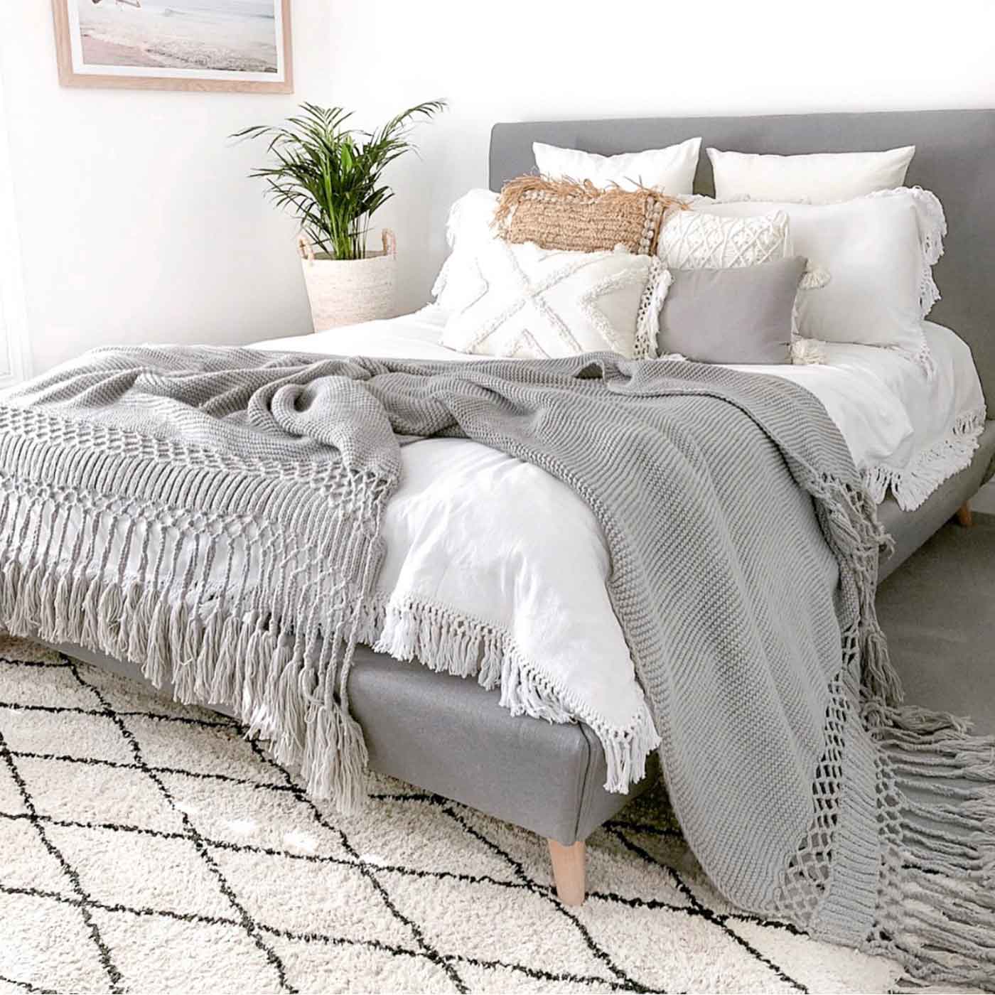 Long Tassel Throw Blanket Deluxe Grey King Size Seeyacollection