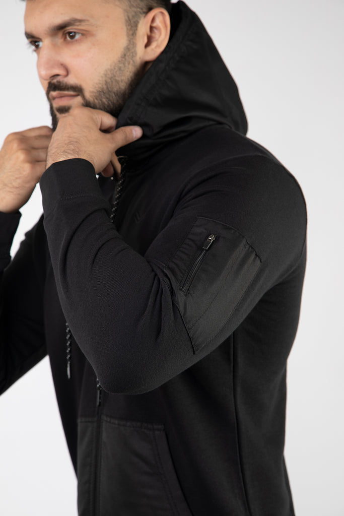 Black Terry Jacket with Micro Hoodie & Pockets – Rad Clothing Store