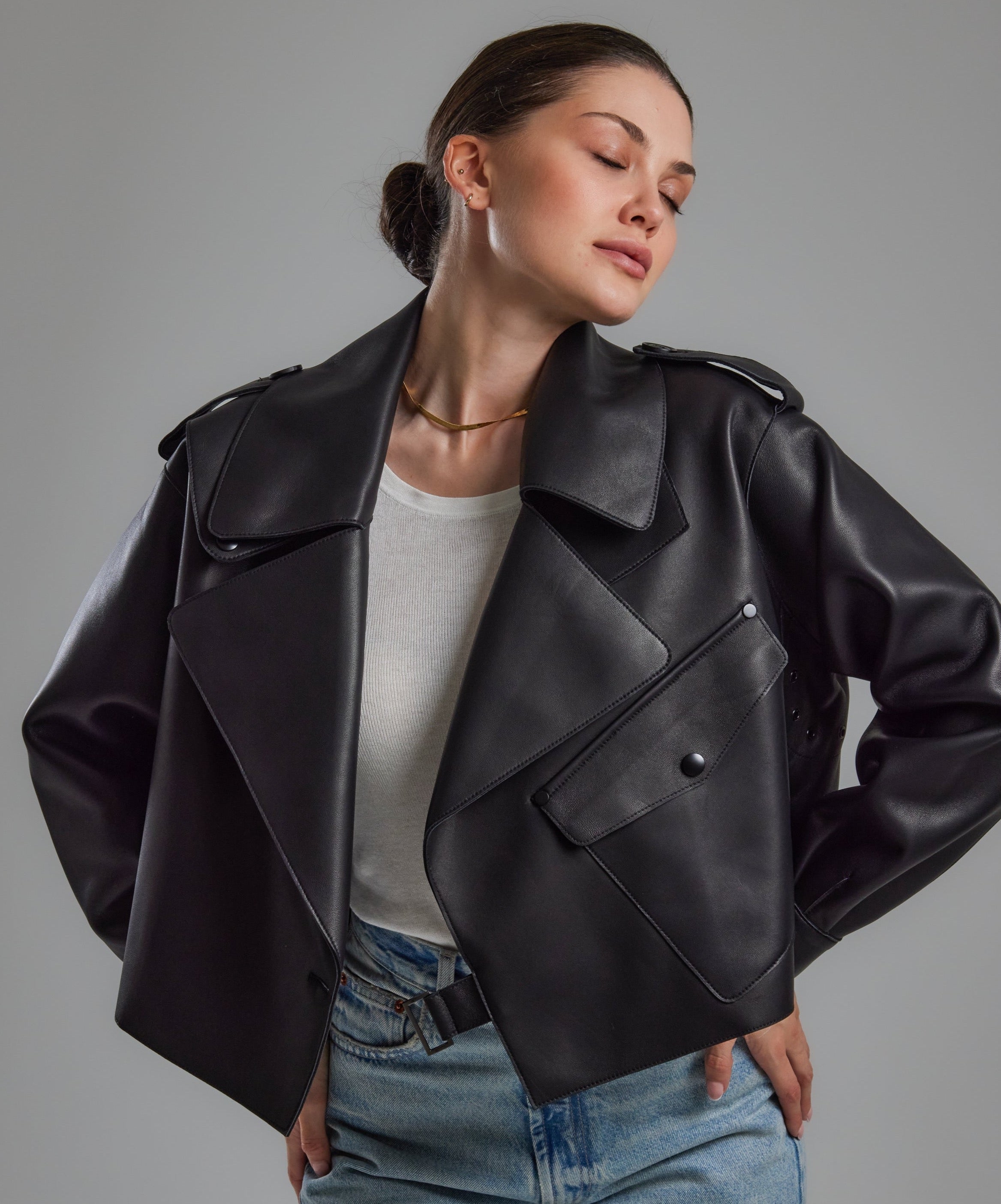 Black Oversized Leather Jacket – Jane & Tash Bespoke