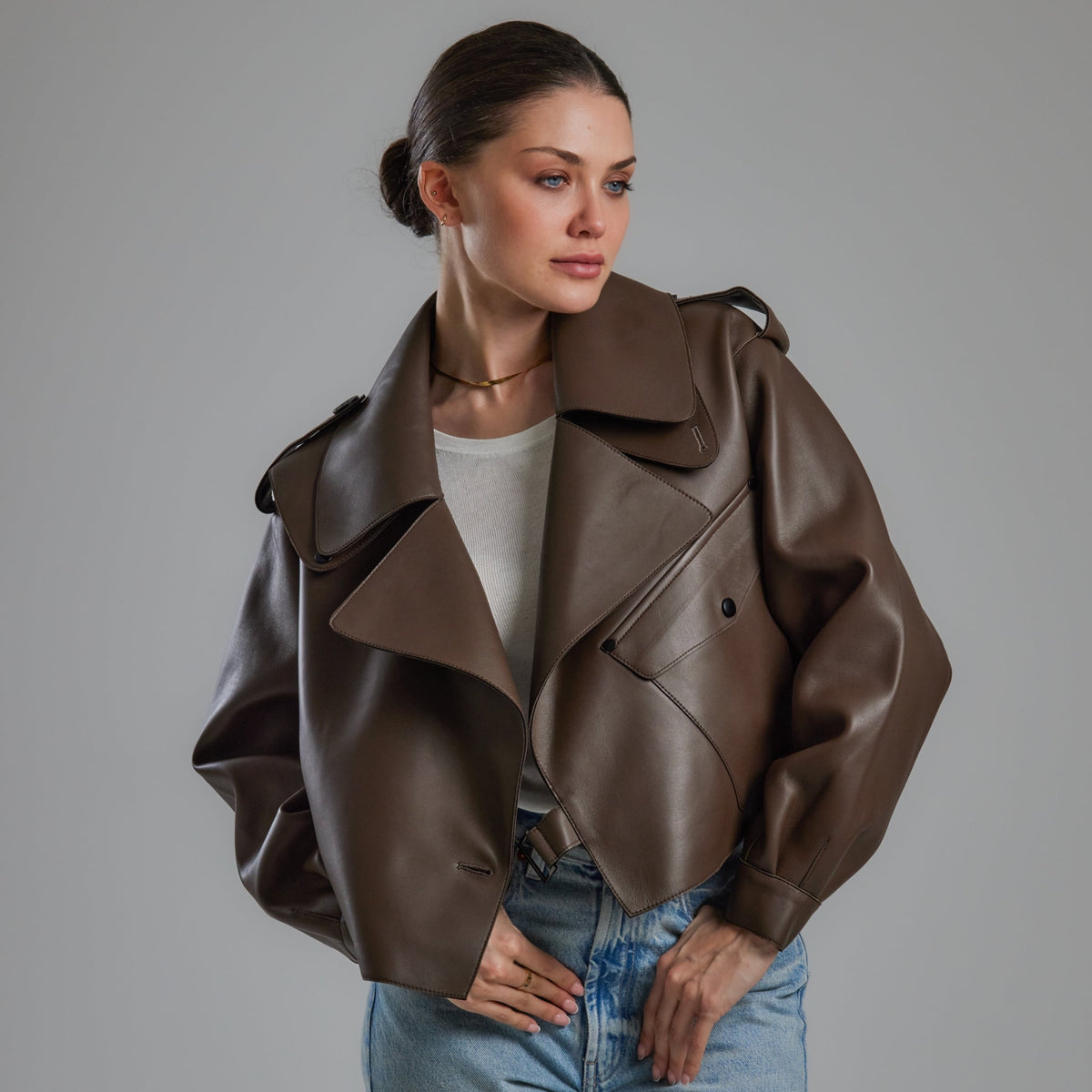 Chocolate Oversized Leather Jacket – Jane & Tash Bespoke