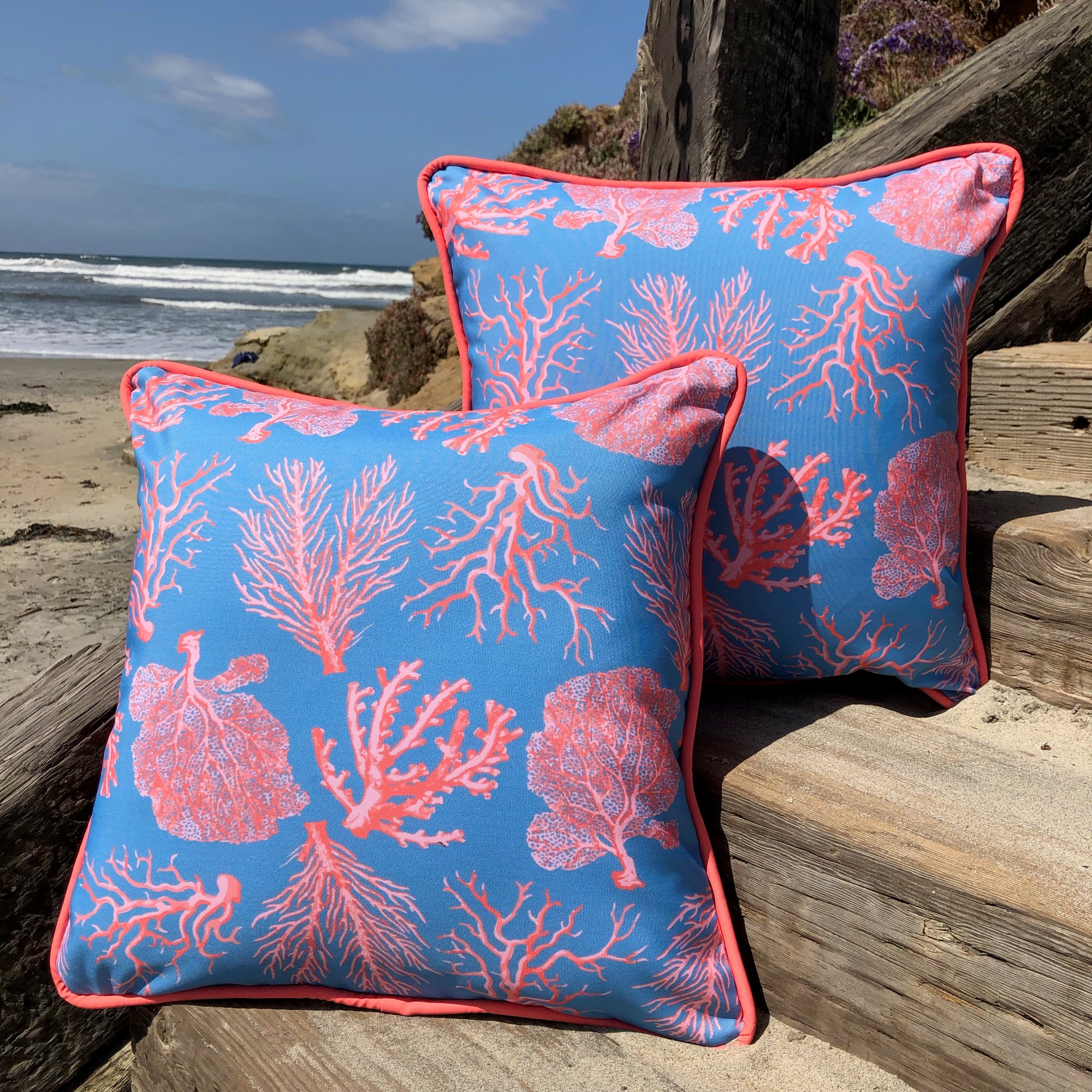 A Fan Of Red Coral Indoor Outdoor Pillow Seabyday