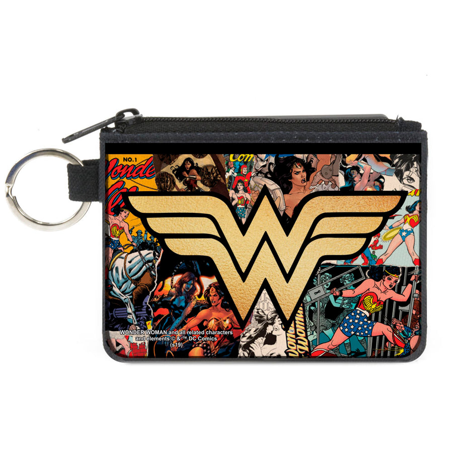 Canvas Zipper Wallet - MINI X-SMALL - Wonder Woman Icon Through The Years Comics Book Covers Stacked