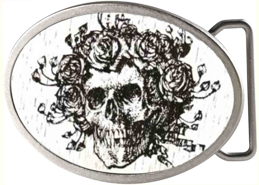Skull & Roses GW White - Matte Oval Rock Star Buckle