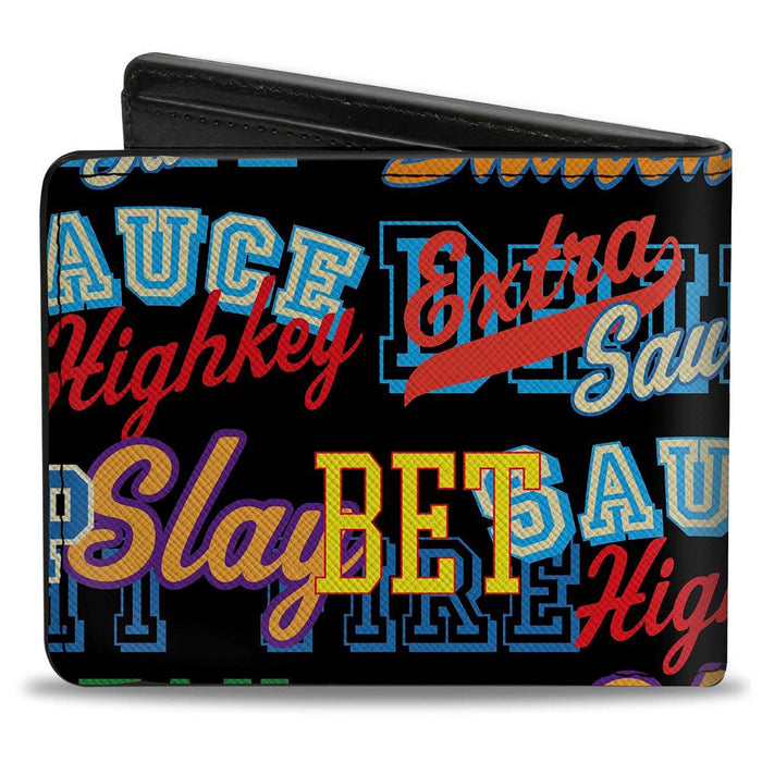 Bi-Fold Wallet - Slang Verbiage Stacked Black/Multi Color — Buckle-Down