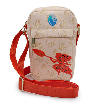 Disney Bag, Cross Body, Moana Maui Glow in the Dark Fish Hook and Pose,  Orange, Vegan Leather