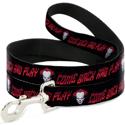 Dog Leash - It Chapter Two Pennywise Face COME BACK AND PLAY Black/Reds Dog Leashes Warner Bros. Horror Movies 0.5" WIDE 4FT 