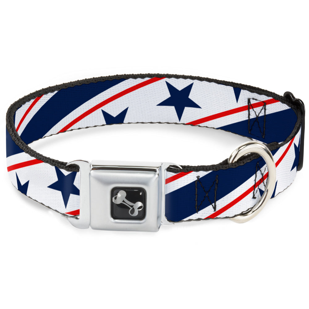 Image of Dog Bone Seatbelt Buckle Collar - Americana Diagonal Stars & Stripes White/Red/Blue