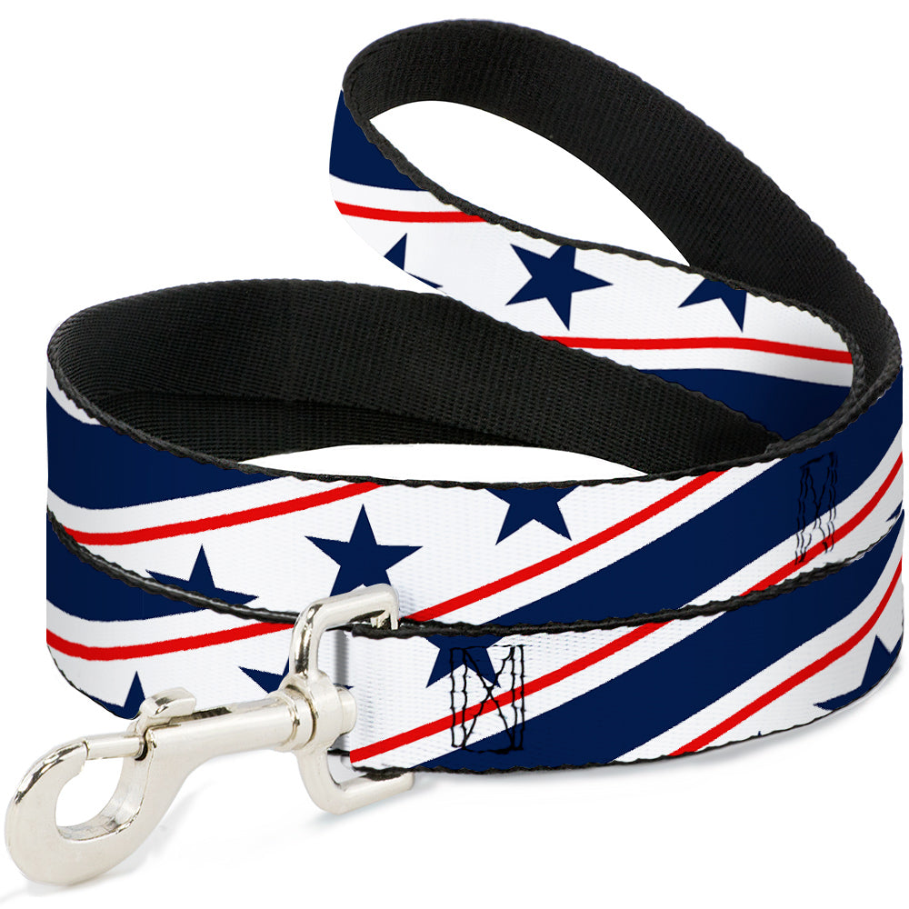 Image of Dog Leash - Americana Diagonal Stars & Stripes White/Red/Blue
