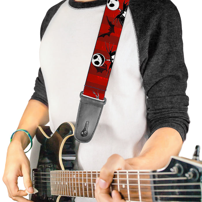 Guitar Strap - Nightmare Before Christmas Jack Poses Bats Red Stripe