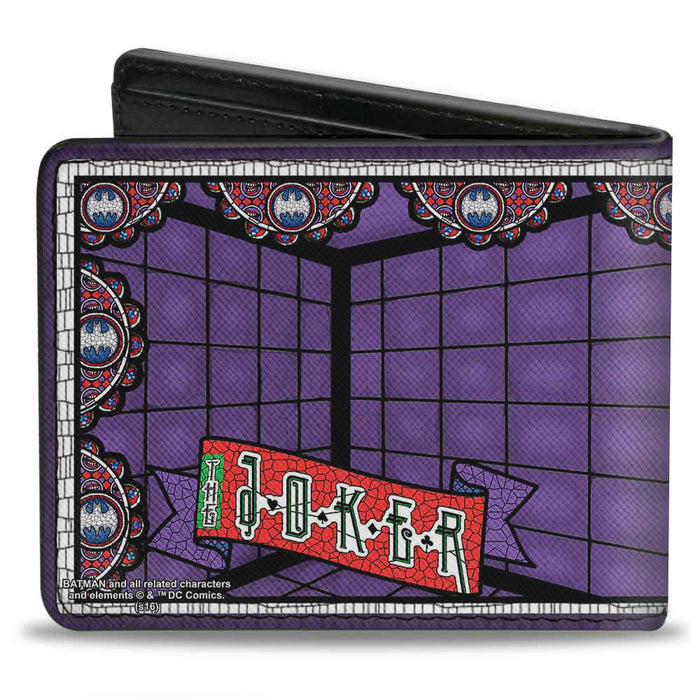 Bi-Fold Wallet - Joker Stained Glass Straitjacket Pose Bat Logo Purple ...