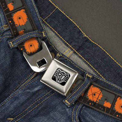 BD Wings Logo CLOSE-UP Full Color Black Silver Seatbelt Belt - Cassette Splatter Gray/Orange Webbing