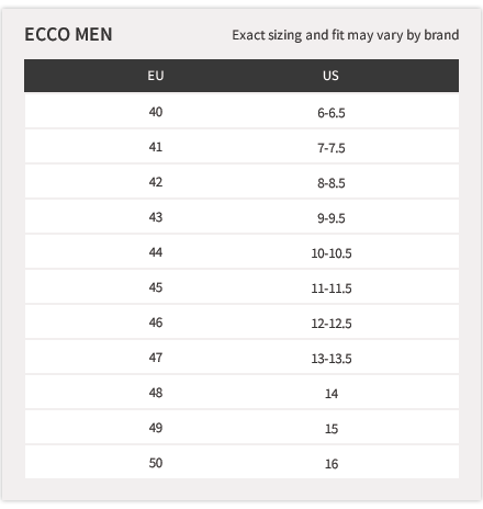 Ecco Men Size Chart – REGAL SHOE