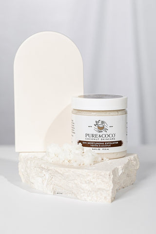 vanilla and coconut moisturizing exfoliator for dry, eczema skin by pure and coco