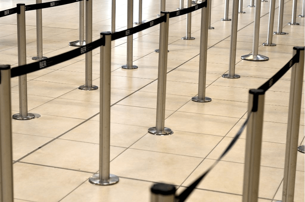 Stanchions arranged to form a queue