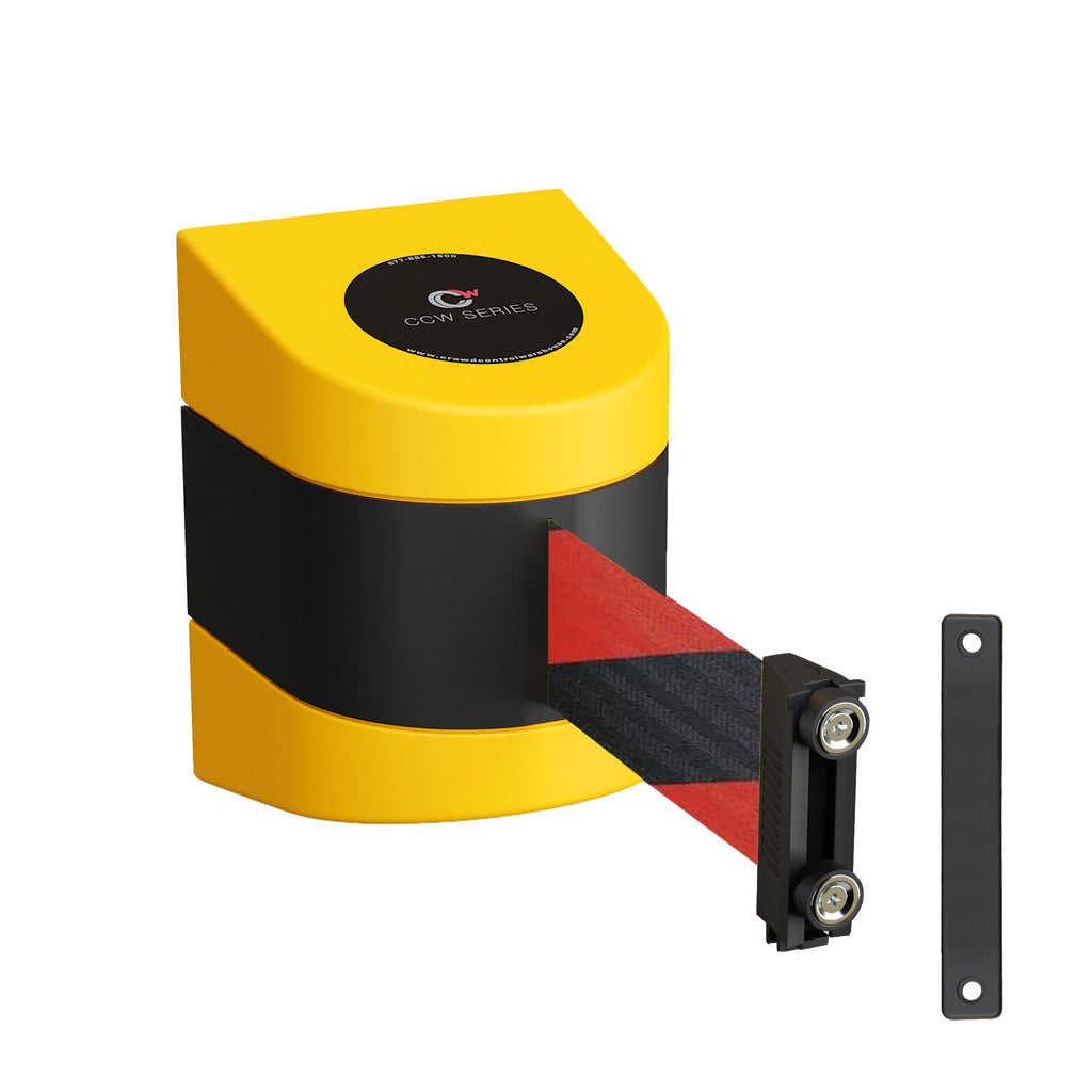 Visiontron WM412 Retractable Belt Wall Mounted Yellow Crowd Control Barrier 
